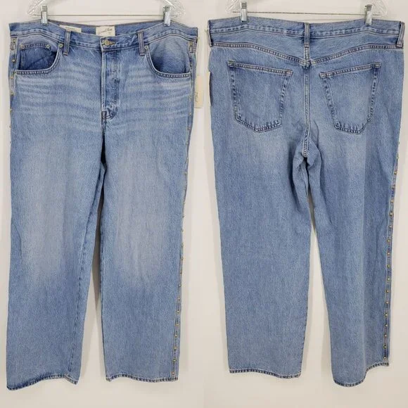 Universal Thread Studded Mid Rise 90s Baggy Jeans 16 Womens Light Wash Blue NEW - Picture 3 of 12